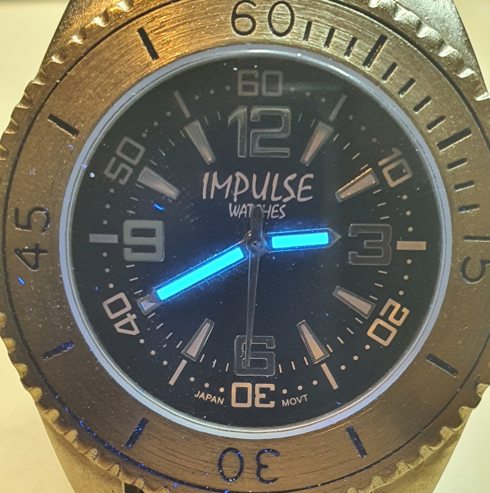 10/$20 Impulse Watches Silver/Black Leather Diver Style Men's Watch - Picture 3 of 5